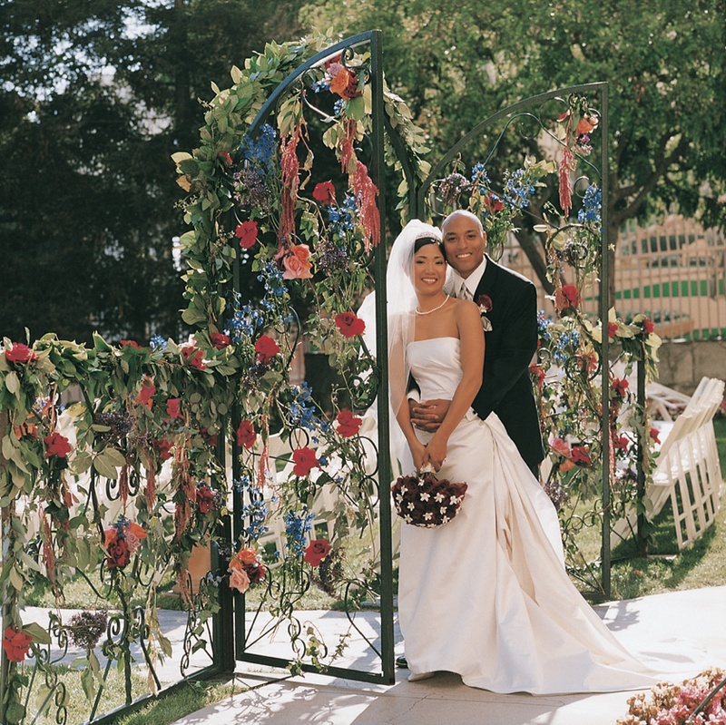 Bride and Groom at Ceremony Gate
Photography: Shannon’s Photography
Read More:
http://www.insideweddings.com/weddings/summer-wedding-with-garden-inspired-decor-in-california/50/ Entrance to ceremony through floral gate
