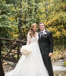 Couple on Bridge in the Woods
Photography: John Cain Photography
Read More:
http://www.insideweddings.com/weddings/rustic-fall-nuptials-with-custom-details-in-beaver-creek-colorado/1204/ bride in lace isabelle armstrong a-line gown, bride and groom in forest