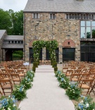 Alfresco Ceremony at NY Farm
Photography: Christian Oth Studio
Read More:
http://www.insideweddings.com/weddings/sophisticated-jewish-wedding-with-personalized-details-at-a-ny-farm/1175/ wedding guests seated in the round new york farm venue blue flowers greenery wood chairs stone venue