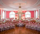 Pink Reception Space, Long Tables, Tall Florals