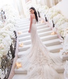 Dramatic Feathered Train on Stairs
Photography: Joe Buissink Photography
Read More:
http://www.insideweddings.com/weddings/a-music-executives-opulent-ivory-gold-wedding-in-beverly-hills/1115/ bride in inbal dror wedding dress with dramatic embellished train on stairs covered in flowers