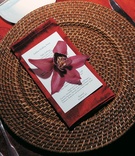 Rattan Charger Plate
Photography: Robert Evans Studios
Read More:
http://www.insideweddings.com/weddings/sexy-moroccan-inspired-wedding-at-skirball-cultural-center/124/ Brown rattan charger with red napkin and orchid