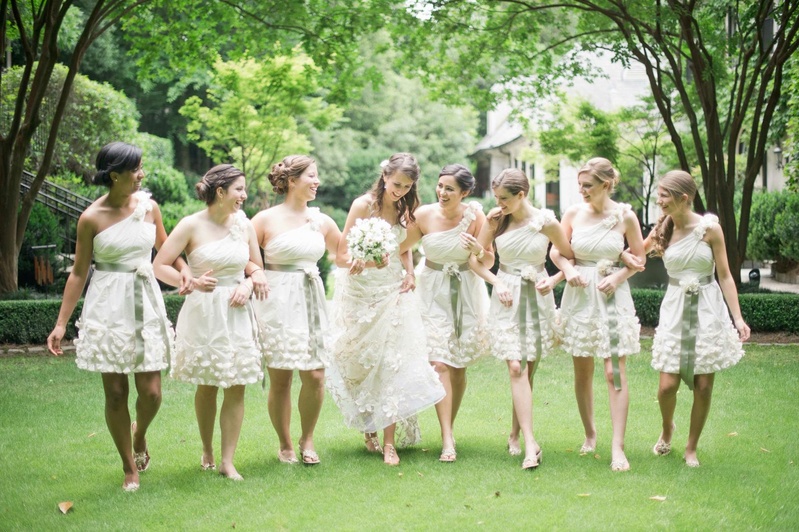 Asymmetrical Bridesmaid Dresses
Photography: Harwell Photography
Read More:
http://www.insideweddings.com/weddings/romantic-woodland-inspired-atlanta-wedding-with-natural-details/433/ Short bridesmaid dresses with flower details