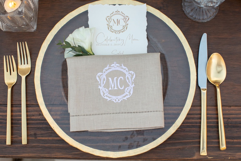 Monogram Linen Hemstitch Napkin
Photography: Collin Pierson Photography
Read More:
http://www.insideweddings.com/weddings/beach-wedding-ceremony-romantic-reception-inspiration-in-cabo/1304/ wedding menu torn edge paper monogram and custom hemstitch napkin linen gold charger flatware wood
