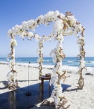 Floral-Embellished Altar
Photography: Samuel Lippke Studios
Read More:
http://www.insideweddings.com/weddings/elegant-summer-beach-wedding-in-southern-california/537/ Wedding canopy constructed of driftwood and orchids