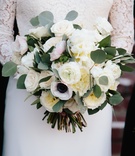 Ivory Bouquet with Eucalyptus
Photography: Green Vintage Photography
Read More:
http://www.insideweddings.com/weddings/modern-country-club-wedding-with-baseball-inspired-details/1043/ bridal bouquet with ivory roses, garden roses, anemones, and eucalyptus leaves