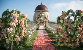 Enchanted Garden Ceremony
Photography: Samuel Lippke Studios
Read More:
http://www.insideweddings.com/weddings/dreamy-newport-beach-california-wedding-with-breathtaking-decor/425/ Gold floral-embellished gates and large rotunda