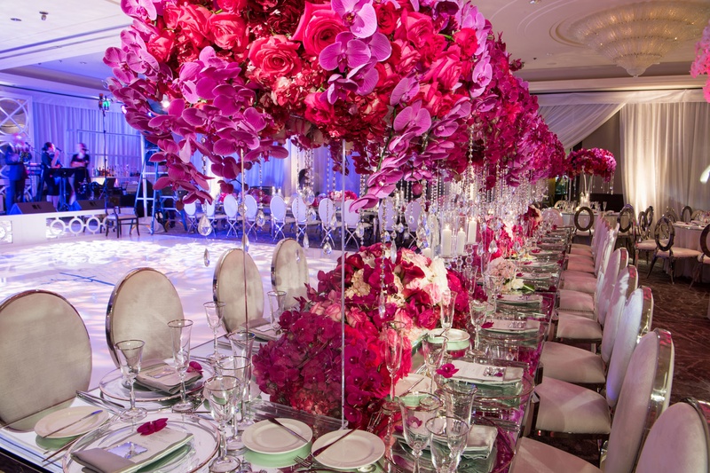 Reception Decor Photos Towering Fuchsia Centerpiece At Long