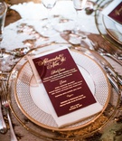 Burgundy %26 Gold Wedding Menu
Photography: Roey Yohai Studios
Read More:
http://www.insideweddings.com/weddings/luxury-destination-wedding-in-palm-beach-with-almost-700-guests/1249/ wedding reception menu burgundy menu card with gold foil lettering salad halibut and wedding cake