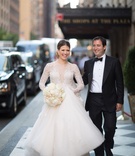 Groom %26 Bride in Illusion Long-Sleeve Gown
Photography: Ira Lippke Studios
Read More:
http://www.insideweddings.com/weddings/opulent-destination-wedding-at-a-luxury-hotel-in-new-york-city/1004/ Groom in tuxedo and bow tie with patent leather shoes and brides in long sleeve dress with illusion