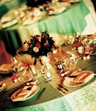 Vintage Wedding Tablescape
Photography: Sun-Dance Photography
Read More:
http://www.insideweddings.com/weddings/vintage-inspired-persian-wedding-in-santa-barbara-california/138/ Pattern green linens with white lace runner and small centerpiece