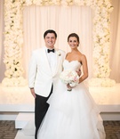 Bride %26 Groom at Ballroom Ceremony
Photography: John Cain Photography
Read More:
http://www.insideweddings.com/weddings/classic-wedding-with-personalized-details-and-a-pink-gold-palette/1345/ wedding portrait bride in strapless reem acra wedding dress updo groom in white tuxedo jacket