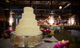 Wedding Cake
Photography: Cliff Mautner Photography
Read More:
http://www.insideweddings.com/weddings/spring-celebration-at-former-philadelphia-navy-yard/276/ White wedding cake covered in white beads