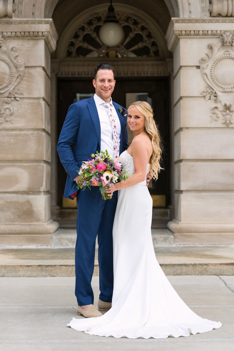 Bride and Groom in Wisconsin
Photography: Kent Drake Photography
Read More:
http://www.insideweddings.com/weddings/bright-and-colorful-wedding-palette-with-ceremony-overlooking-lake/1315/ bride in strapless lihi hod bridal gown carrying colorful bouquet, groom in blue suit & floral tie