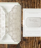 Invitation Suite with Laser-Cut Details
Photography: Judith Rae
Read More:
http://www.insideweddings.com/weddings/whimsical-vintage-garden-wedding-with-rustic-details/826/ pastel invitation suite with laser-cut sleeve