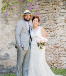Bride %26 Groom in Destination Wedding Attire
Photography: Justin %26 Mary Marantz
Read More:
http://www.insideweddings.com/weddings/intimate-destination-wedding-at-8th-century-abbey-in-umbria-italy/1274/ bride in high neck beaded wedding dress white pink bouquet groom in light grey suit fedora