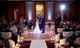 Ceremony in the Round
Photography: Jason + Gina Wedding Photographers
Read More:
http://www.insideweddings.com/weddings/vineyard-inspired-wedding-at-four-seasons-denver-colorado/453/ Indoor wedding in center of room with candles