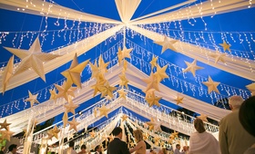 Open-Air Tent Lighting
Photography: Samuel Lippke Studios
Read More:
http://www.insideweddings.com/weddings/elegant-summer-beach-wedding-in-southern-california/537/ Cobalt blue sky with twinkling lights and stars