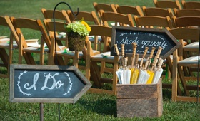 Chalkboard Directional Sign
Photography: Realities Photography
Read More:
http://www.insideweddings.com/weddings/green-yellow-rustic-farm-wedding-in-north-carolina/500/ Wood ceremony chair at outdoor wedding and chalkboard signs