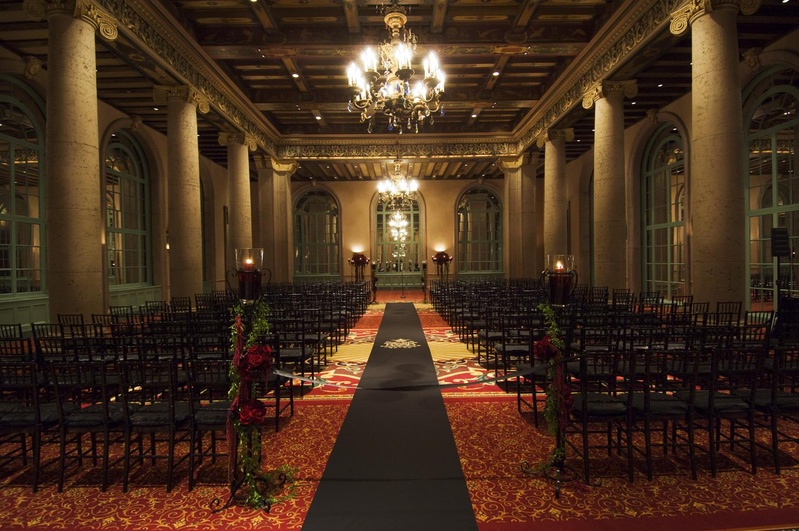 Wedding Ceremony at the Emerald Room of the Millennium Biltmore Hotel
Photography: Barnet Photography
Read More:
http://www.insideweddings.com/weddings/ashley-reeves-and-brandon-saller/261/ Wedding ceremony with black chairs and aisle runner at the Emerald Room of the Millennium Biltmore