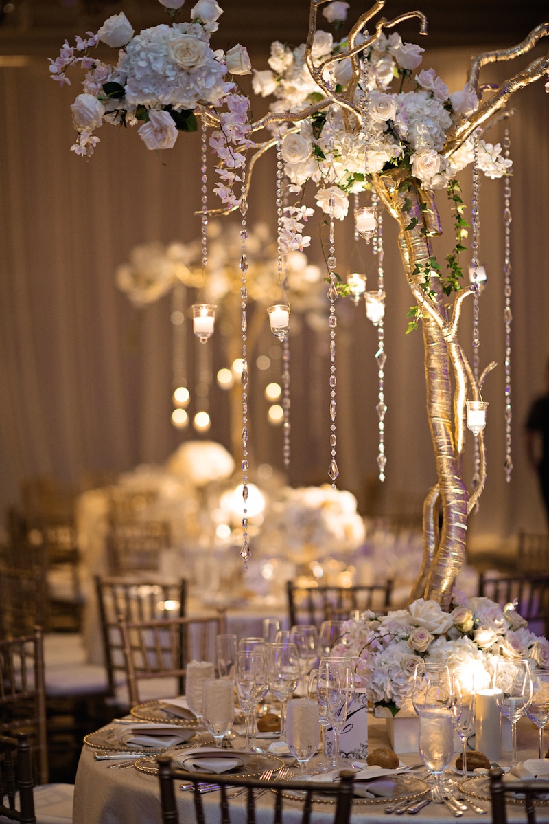 Reception D cor Photos Gold Tree Centerpiece With Candles Inside 
