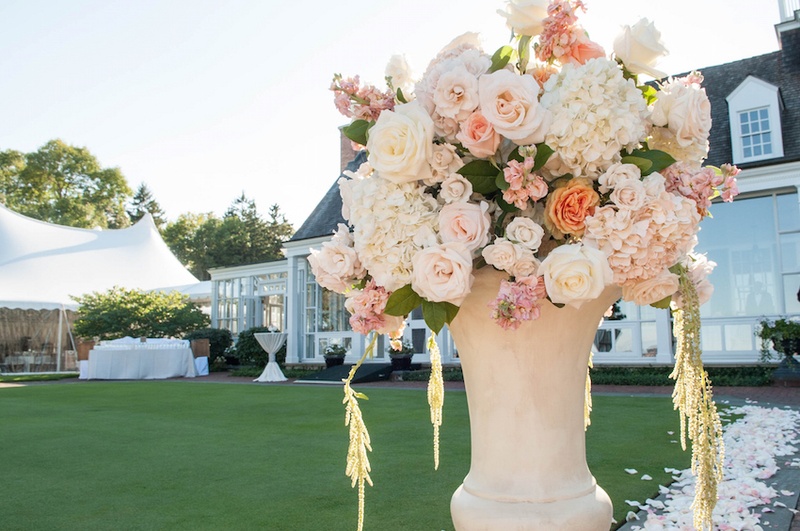 Ceremony Décor Photos Urn Filled with Ivory & Peach Flowers Inside Weddings