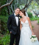 Erin Fink %26 David Levy
Photography: Paul Barnett Photography
Read More:
http://www.insideweddings.com/weddings/fall-wedding-with-outdoor-ceremony-tented-reception-in-california/1220/ bride in spaghetti strap monique lhuillier wedding dress lace flower design groom in tuxedo bow tie