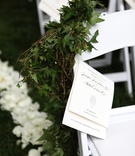 Ceremony Chair, Program on Vine Décor
Photography: Mary Rosenbaum Photographs
Read More:
http://www.insideweddings.com/weddings/classic-southern-wedding-at-former-presidents-nashville-mansion/835/ white ceremony programs, outdoor ceremony
