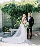 Molly Weisman %26 Justin Volk
Photography: Lauren Gabrielle Photography
Read More:
http://www.insideweddings.com/weddings/summer-real-wedding-featuring-tropical-decor-at-an-art-museum/1328/ bride in pronovias wedding dress illusion neckline details cathedral veil protea tropical bouquet