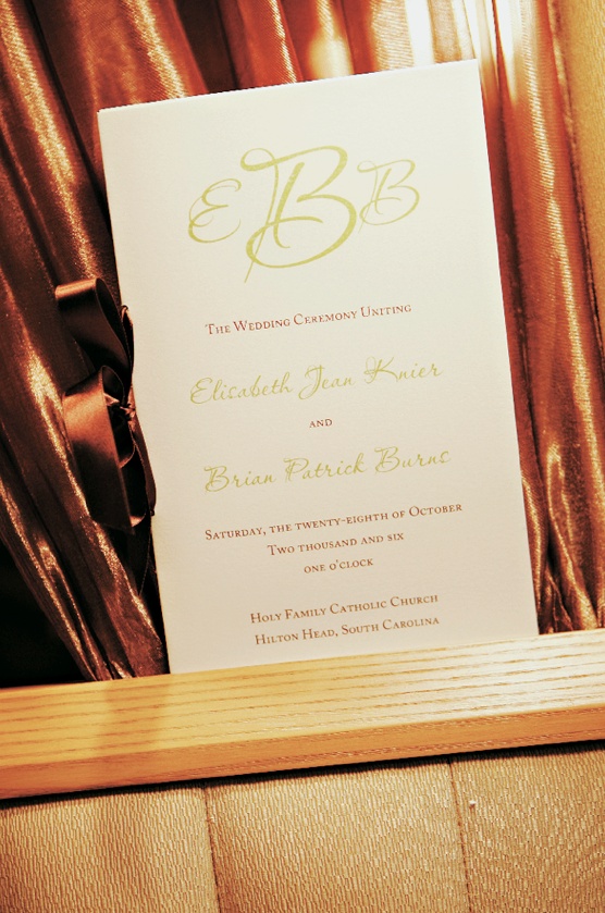 Chartreuse Wedding Programs
Photography: Tamara Lackey Photography
Read More:
http://www.insideweddings.com/weddings/lime-green-hued-fall-wedding-in-south-carolina/219/ Ceremony booklets fastened with brown ribbon