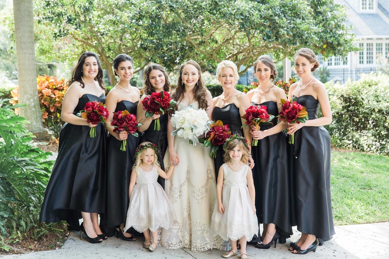 bridal party with flower girl