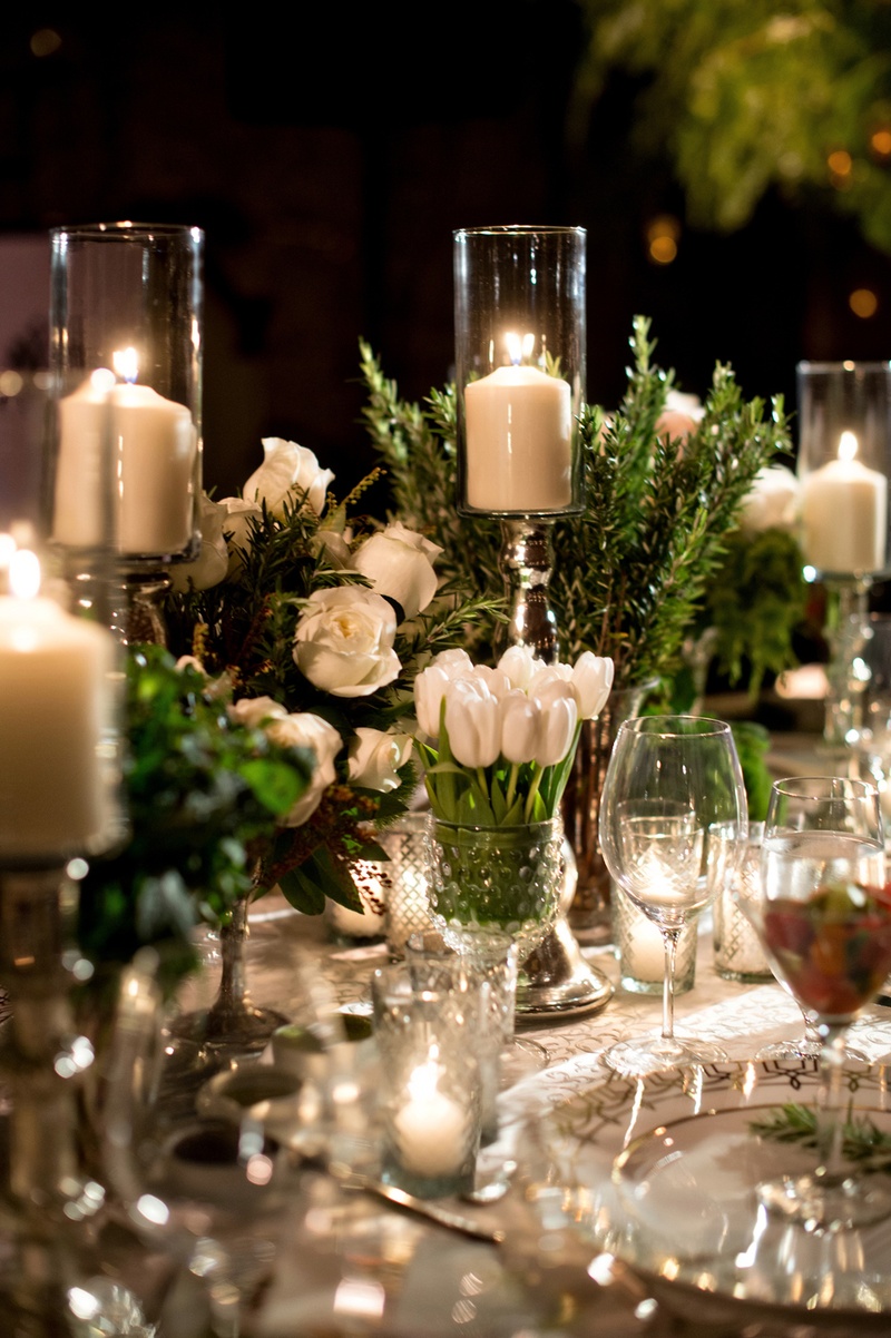 Reception Décor Photos Tablescape with Tulips, Candles, and Roses