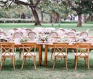 Long Wood Reception Table & Chairs