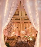 Drapery with Lights
Photography: Willa Kveta Photography
Read More:
http://www.insideweddings.com/weddings/outdoor-ceremony-lively-reception-with-lush-white-floral-decor/1083/ twinke lights within drapery at wedding reception