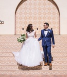 Bride and Groom Walking Down Steps
Photography: AndySeo Studio
Read More:
http://www.insideweddings.com/weddings/romantic-wedding-with-lush-florals-at-1920s-venue-in-long-beach/1329/ asian bride and groom wedding inspiration, bride in berta wedding dress, groom in navy suit