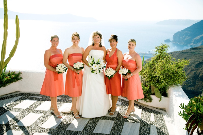 The Bride and Her Bridesmaids
Photography: Mark Nixon Photographer
Read More:
http://www.insideweddings.com/weddings/destination-wedding-on-the-greek-island-of-santorini/207/ Maid of honor and bridesmaid dresses with ocean view