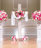 Salvaged Wood Ceremony Cross
Photography: AL Weddings
Read More:
http://www.insideweddings.com/weddings/sophisticated-southern-wedding-with-pink-gold-color-palette/1212/ wedding ceremony church altar wood cross pink white flowers urns