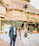 Couple in Front of Rehearsal Dinner Décor
Photography: Carrie King Photographer
Read More:
http://www.insideweddings.com/weddings/destination-rehearsal-dinner-and-welcome-party-in-sayulita-mexico/1045/ Bride and groom at welcome party rehearsal dinner destination wedding in Mexico thatched roof