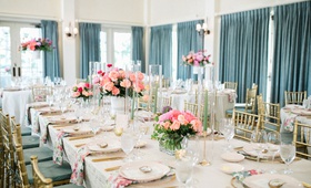 Indoor Wedding with Bright Pastel Palette
Photography: Vitor Lindo Photo + Video
Read More:
http://www.insideweddings.com/weddings/soft-romantic-spring-destination-wedding-in-south-carolina/1285/ wedding reception pink coral peony flower centerpieces sage green gold curtains chairs