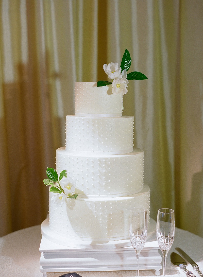 Classic Confection with Swiss Dots
Photography: Michelle Beller Photography
Read More:
http://www.insideweddings.com/weddings/classic-ceremony-beachfront-ballroom-reception-in-santa-monica/1234/ wedding cake four layers round tier with fresh flowers on top and bottom layer swiss dot ribbon
