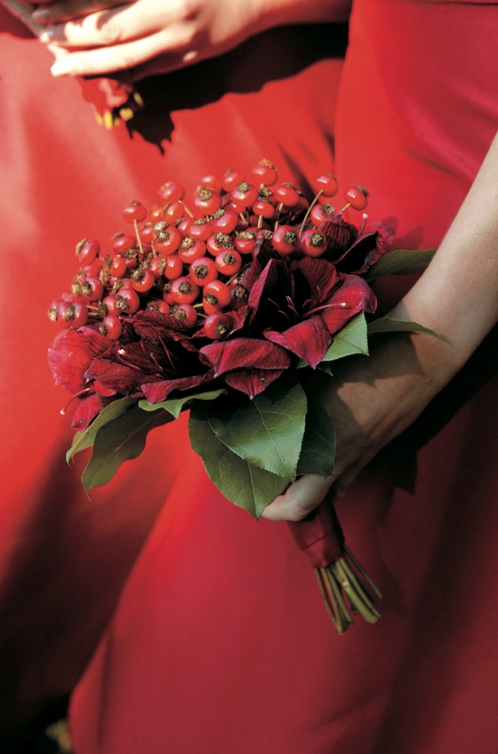 Red Bridesmaid Bouquet
Photography: Mark Staff Photography
Read More:
http://www.insideweddings.com/weddings/autumn-inspired-golf-club-wedding-in-south-carolina/149/ Red winter bouquet with berries and green leaves