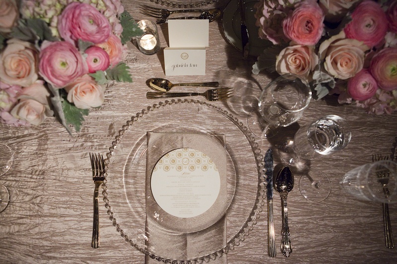 Elegant Place Setting
Photography: Catherine Hall Studios
Read More:
http://www.insideweddings.com/weddings/metropolitan-san-francisco-wedding-at-luxury-hotel/411/ Beaded charger plate and round menu card
