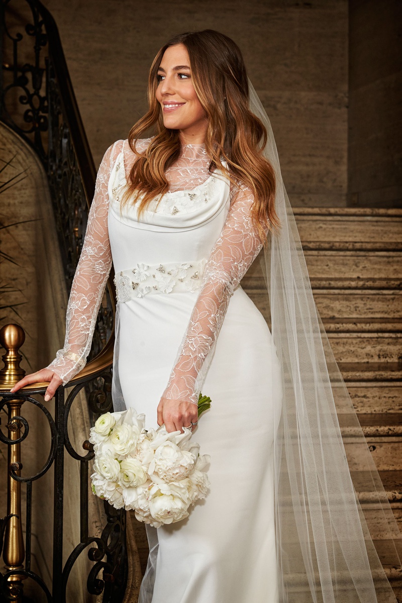Cowl Neck Gown Over Bodysuit
Photography: KingenSmith
Read More:
http://www.insideweddings.com/weddings/luxurious-wedding-featuring-sentimental-butterfly-decor-in-chicago/1348/ bride with hair down loose curls veil vera wang cowl neck wedding dress over lace body suit unique