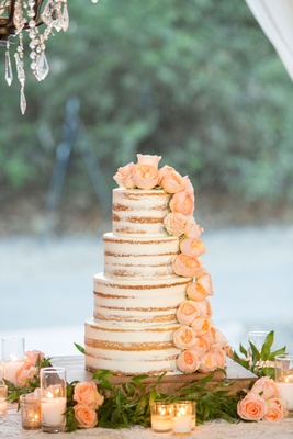 Semi Naked Four Layer Round Tier Wedding Cake With Fresh Flower Garden Rose Pink And Green Semi Naked Four Layer Round Tier Wedding Cake With Fresh Flower Garden Rose Pink And Green