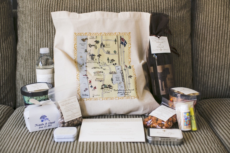 Custom Welcome Bag
Photography: Samuel Lippke Studios
Read More:
http://www.insideweddings.com/weddings/elegant-summer-beach-wedding-in-southern-california/537/ Tote bags with personalized map filled with goodies