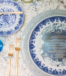 Blue %26 White China and Gold Flatware
Photography: Heather Rowland Photography %26 Thisbe Grace Photography
Read More:
http://www.insideweddings.com/weddings/gorgeous-blue-white-gold-wedding-with-lush-greenery-in-texas/1107/ Wedding reception linen gold forks blue white china with blue menu card flower design gold writing