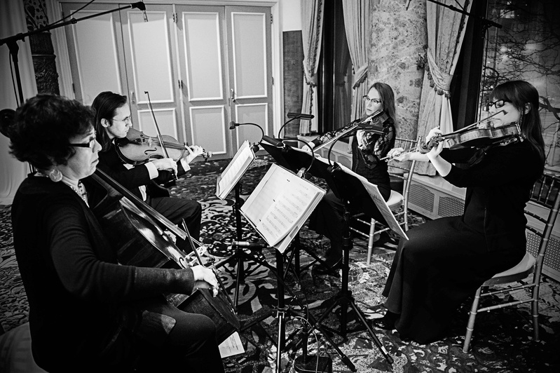 Black and White Photo of String Quartet
Photography: Carasco Photography
Read More:
http://www.insideweddings.com/weddings/new-york-yankees-infielder-marries-in-opulent-chicago-soiree/764/ Becca Kaufman Orchestra string quartet for Chicago wedding