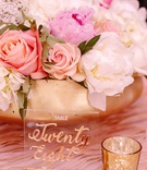 Gold Calligraphy Acrylic Table Number
Photography: Kortnee Kate Photography
Read More:
http://www.insideweddings.com/weddings/outdoor-wedding-glamorous-tented-reception-with-pastel-palette/1318/ wedding reception pink white flowers peony rose gold vase bowl lucite table number gold calligraphy