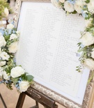 Framed Seating Chart
Photography: Adam Barnes
Read More:
http://www.insideweddings.com/weddings/rustic-inspired-waterfront-wedding-in-small-town-maryland/592/ Table assignments in gold frame adorned with flowers