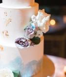Close-Up of Cake Details
Photography: Aga Jones Photography
Read More:
http://www.insideweddings.com/weddings/jewish-ceremony-on-terrace-modern-bay-view-reception-in-san-diego/1323/ close up of wedding cake with gold foil and light blue water color details and fresh flowers
